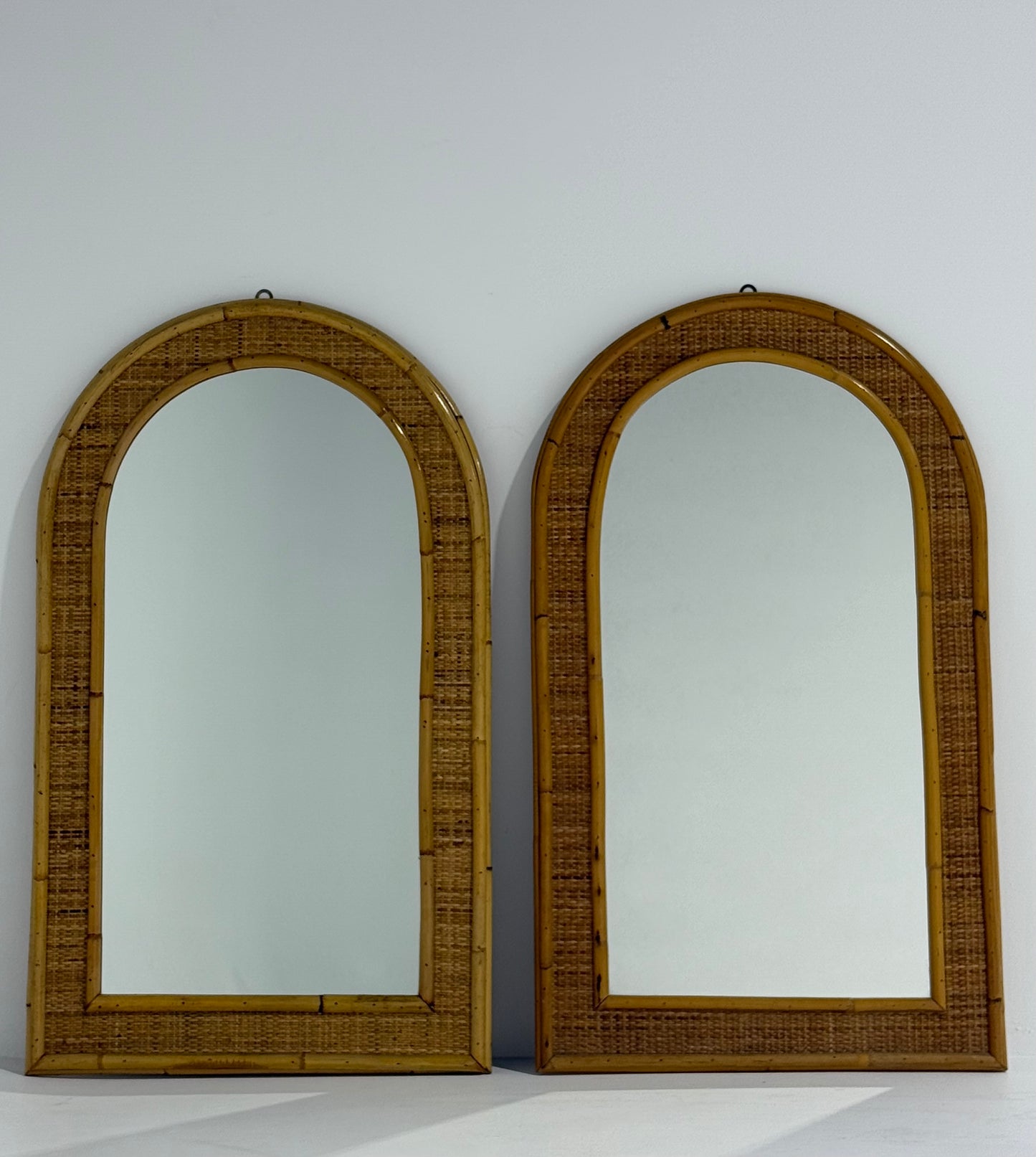Vintage Italian Rattan & Bamboo Mirror - Two Available