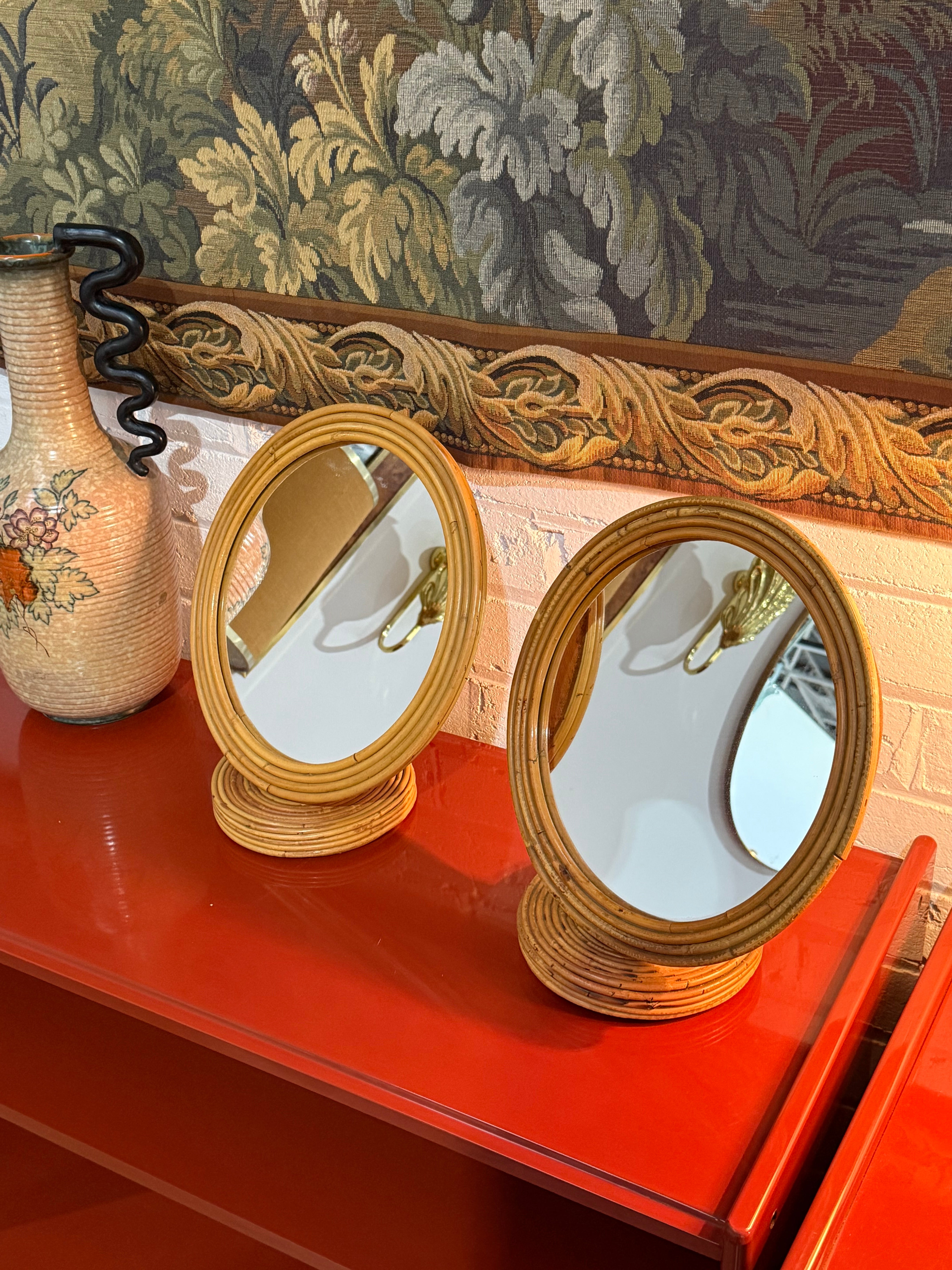 French Bamboo Vanity Mirror by Louis Sognot - Two Available
