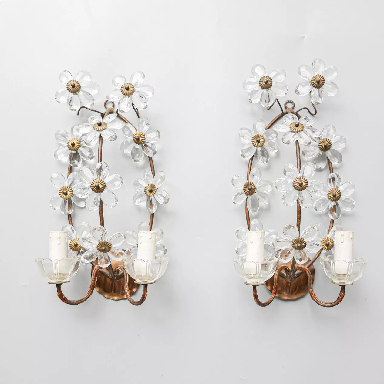 Pair of Italian Glass Flower Wall Lights