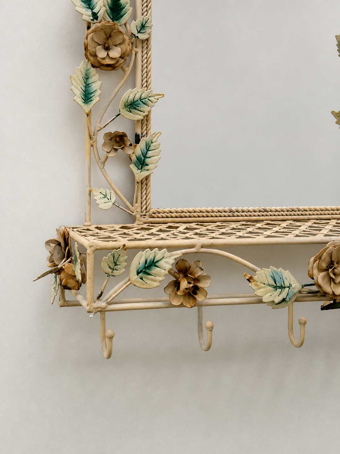 Vintage Floral Tolware Mirrored Shelf