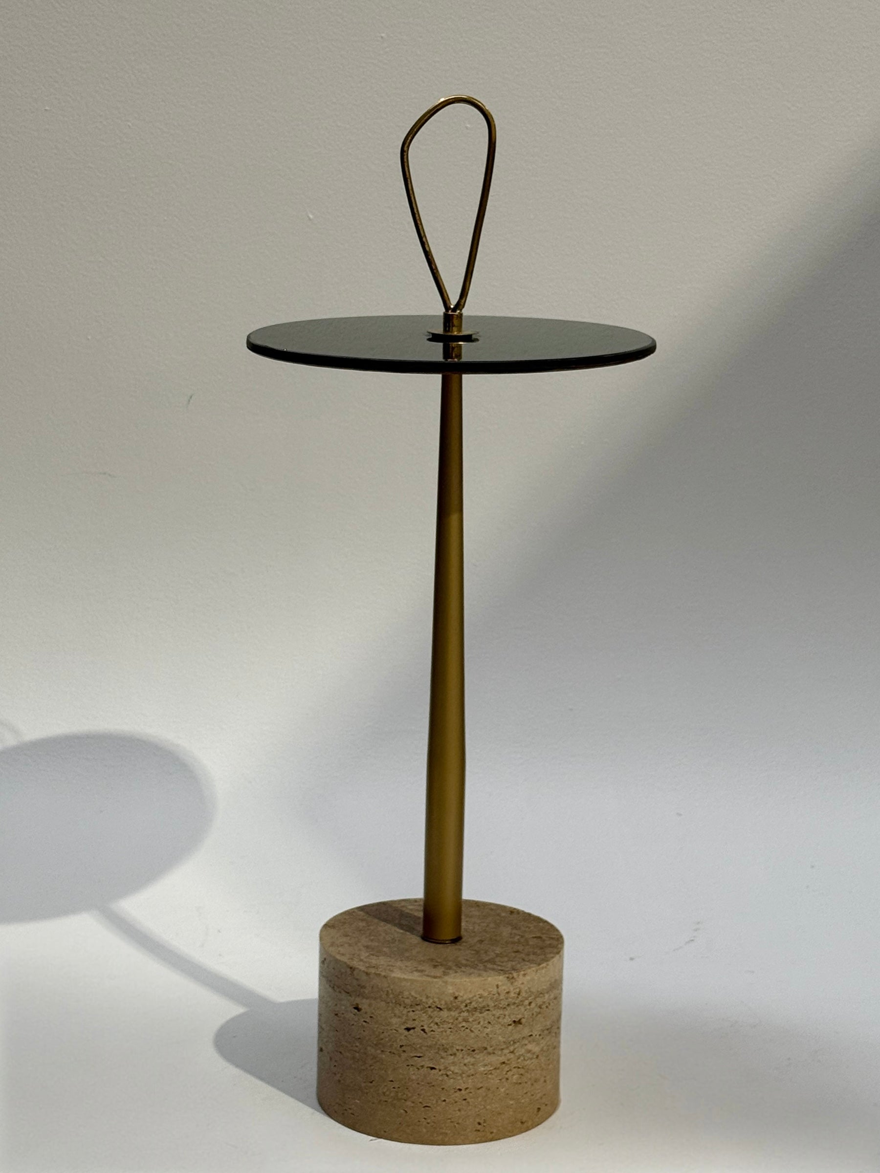 Vintage Travertine & Glass Side Table - Two Available