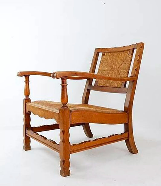 French Oak & Straw Armchair