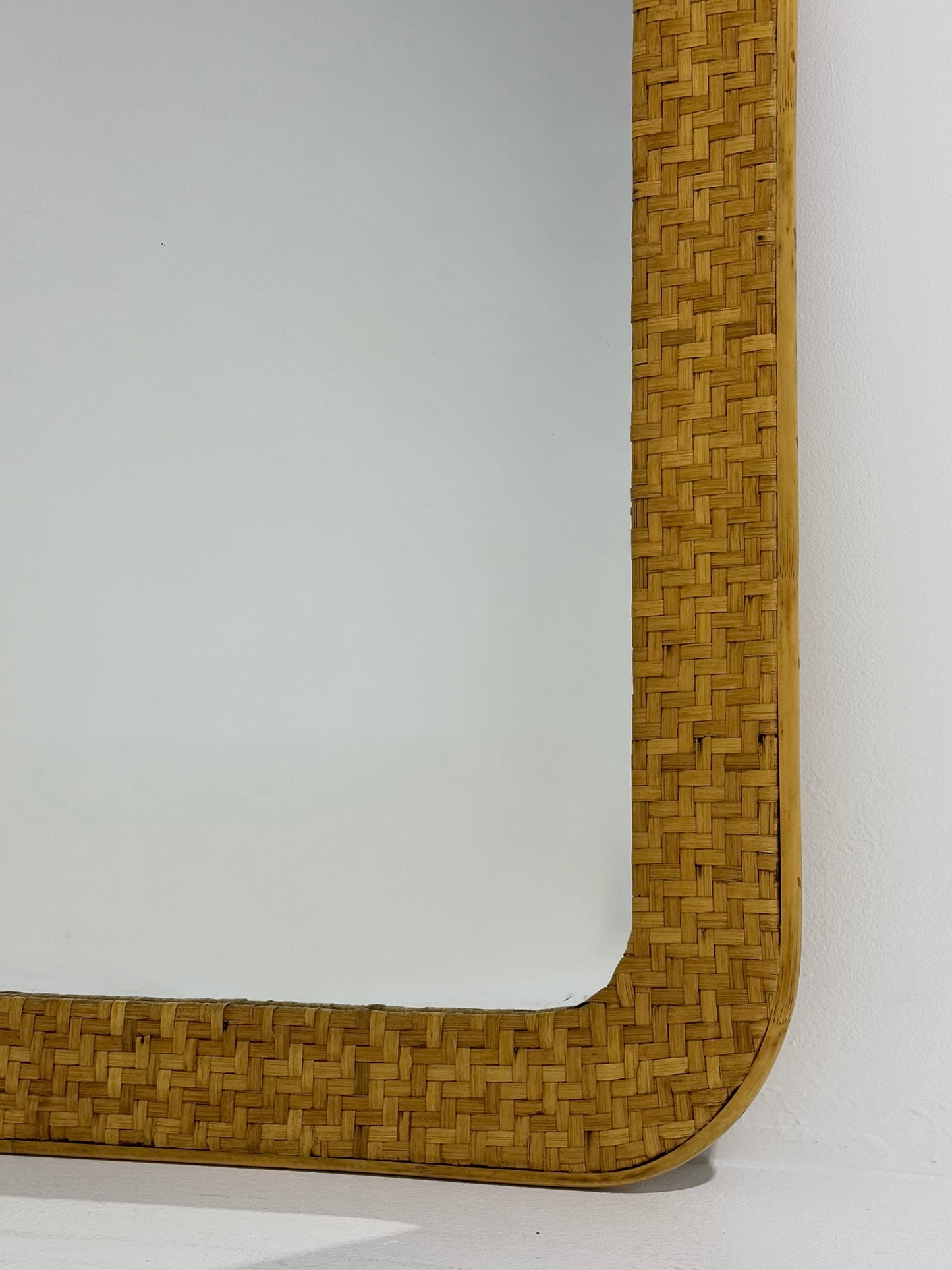 Large Italian Woven Rattan & Bamboo Mirror