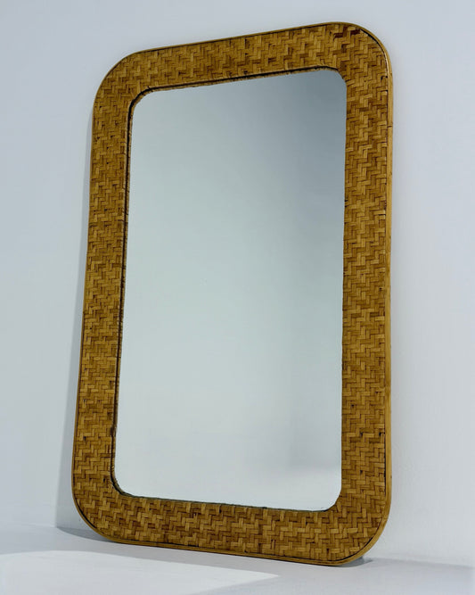 Large Italian Woven Rattan & Bamboo Mirror