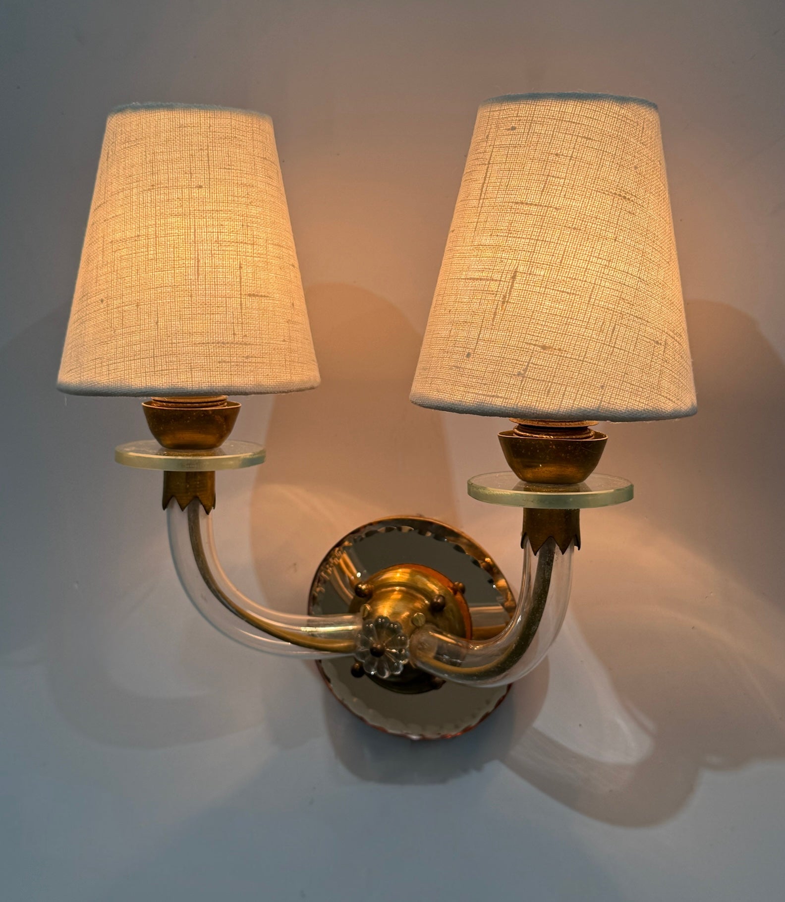 Pair of French Glass Mirrored Wall Lights