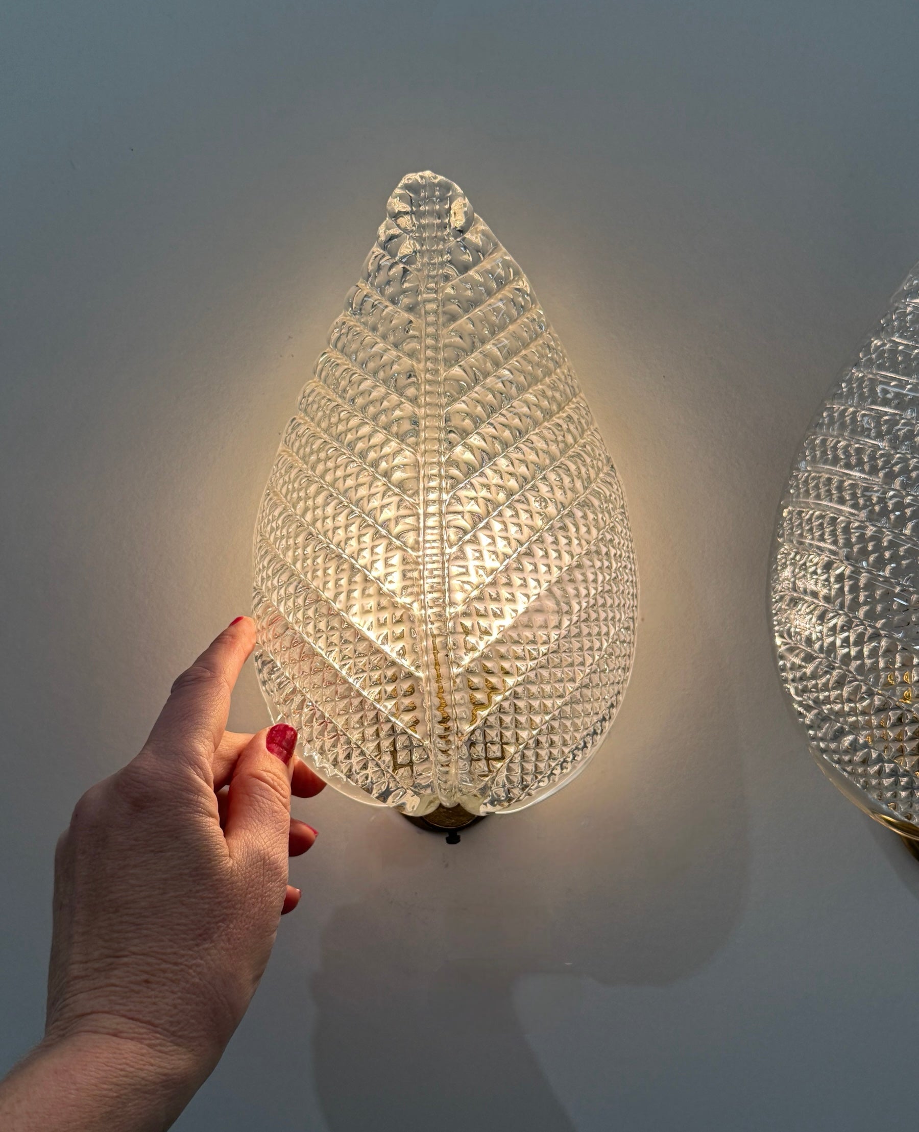 Pair of Murano Glass Foglia Wall Lights