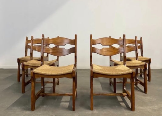 PRE ORDER Set of Six Oak Dining Chairs by Guillerme & Chambron