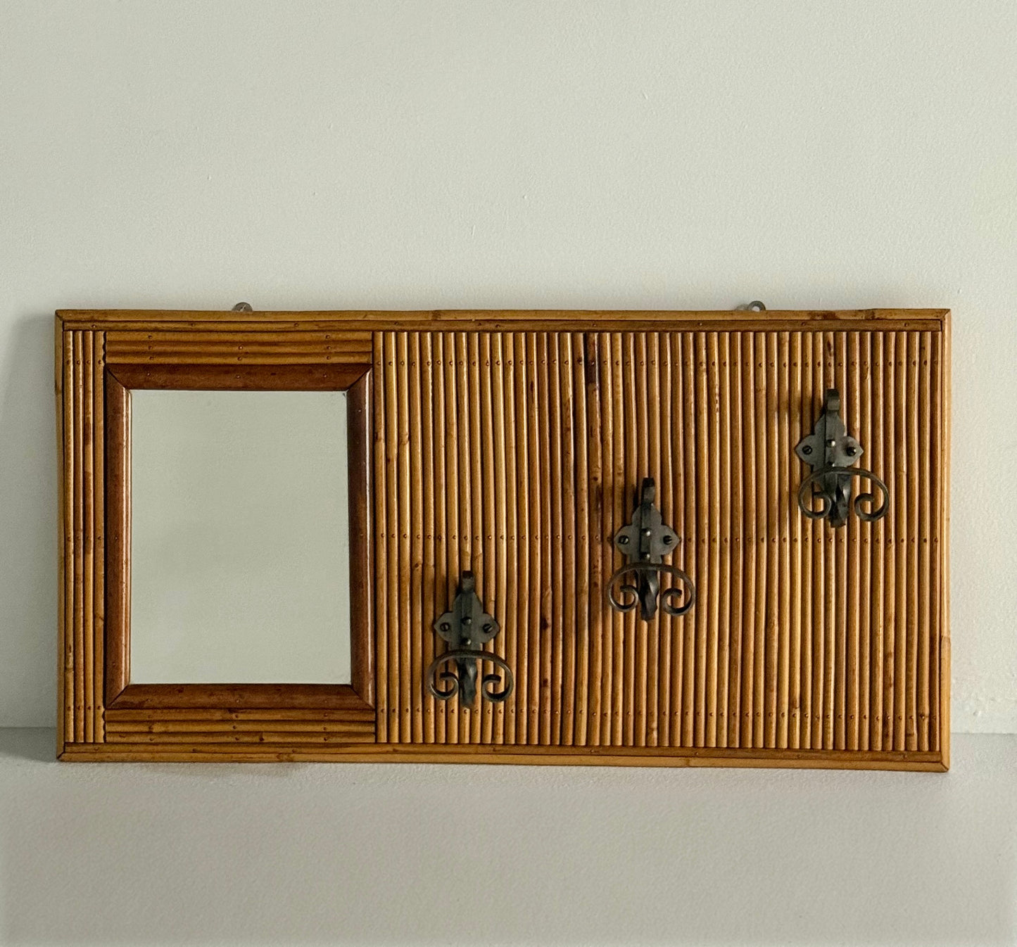 Vintage French Bamboo Mirrored Coat Rack