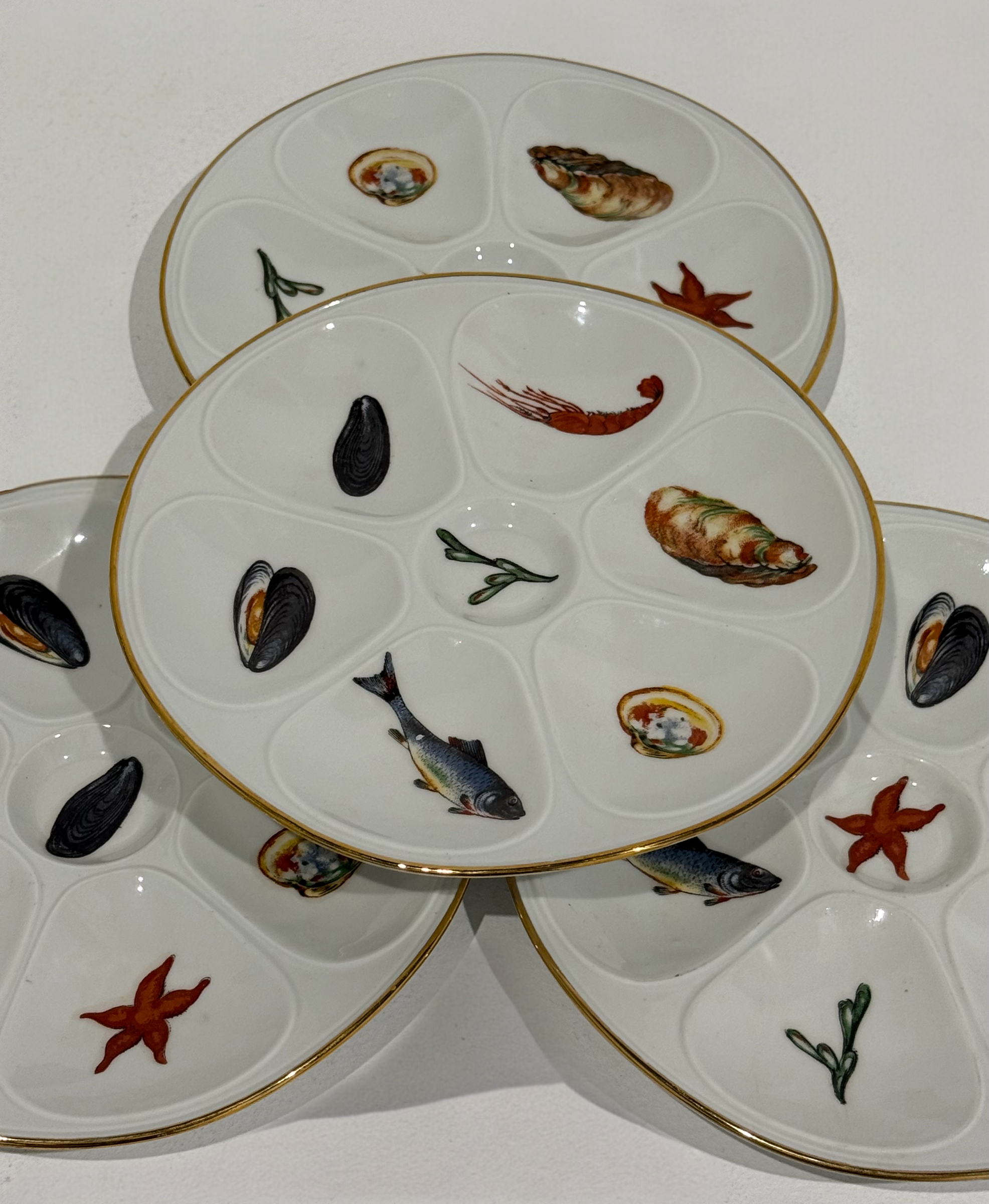 Vintage French Porcelain Oyster Plates