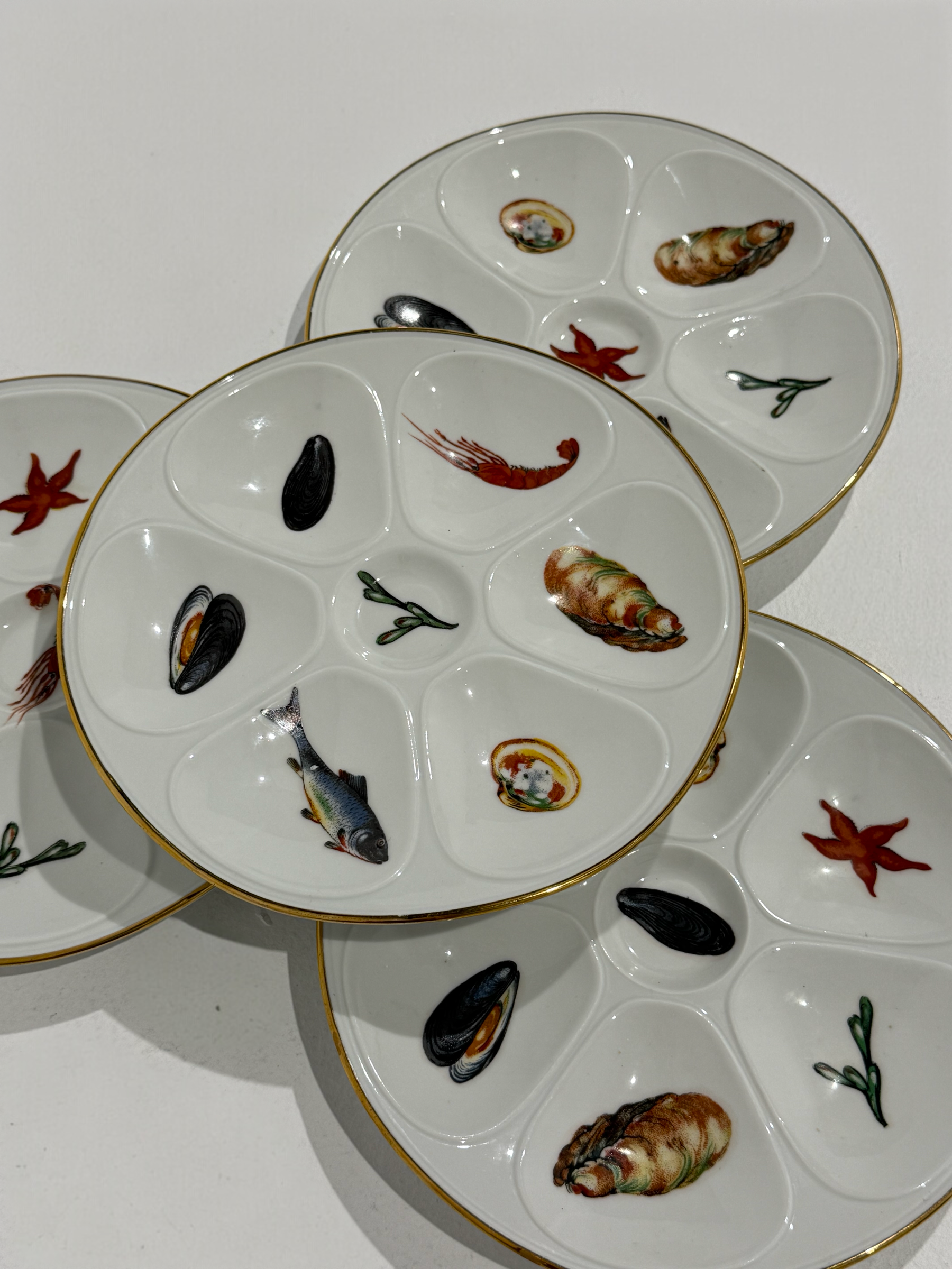 Vintage French Porcelain Oyster Plates