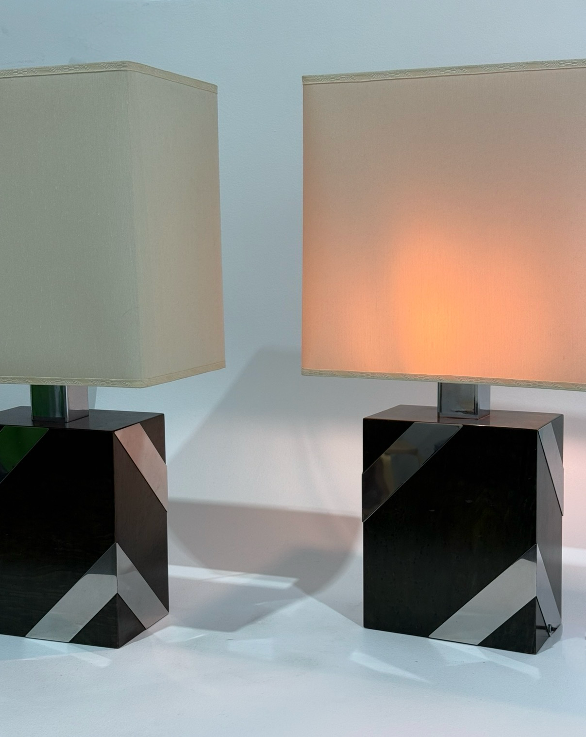 1970’s Briar Wood and Mirrored Chrome Lamp - Two Available