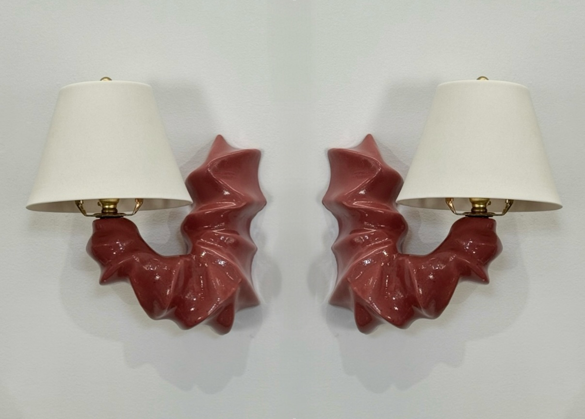 Pair of ARCO Ceramic Wall Lights - Bordeaux Red
