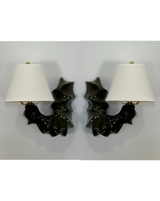 Pair of ARCO Ceramic Wall Lights - Forest Green