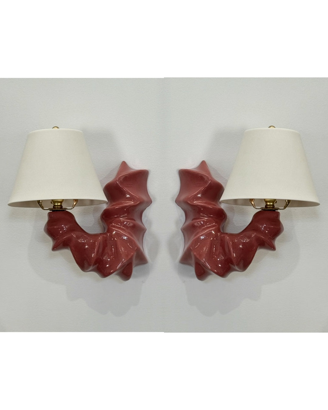 Pair of ARCO Ceramic Wall Lights - Bordeaux Red