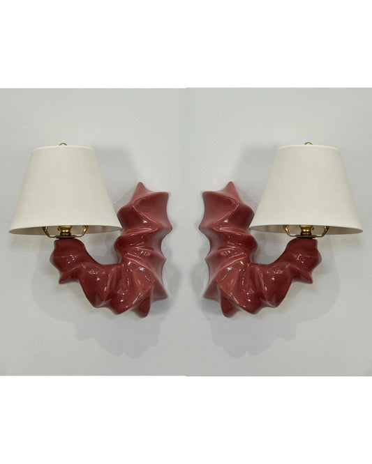 Pair of ARCO Ceramic Wall Lights - Bordeaux Red