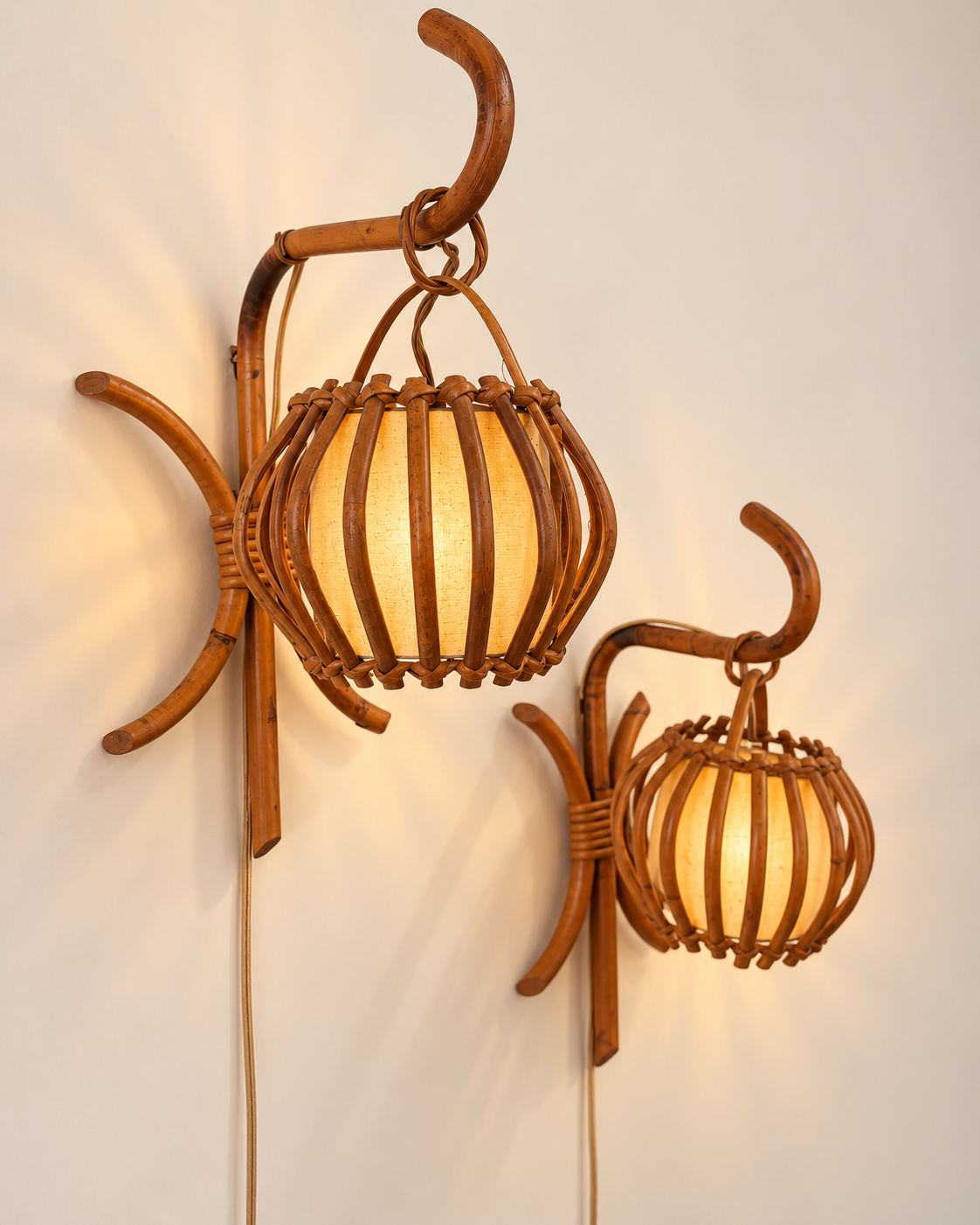 Pair of 1960’s French Bamboo Wall Lights by Louis Sognot