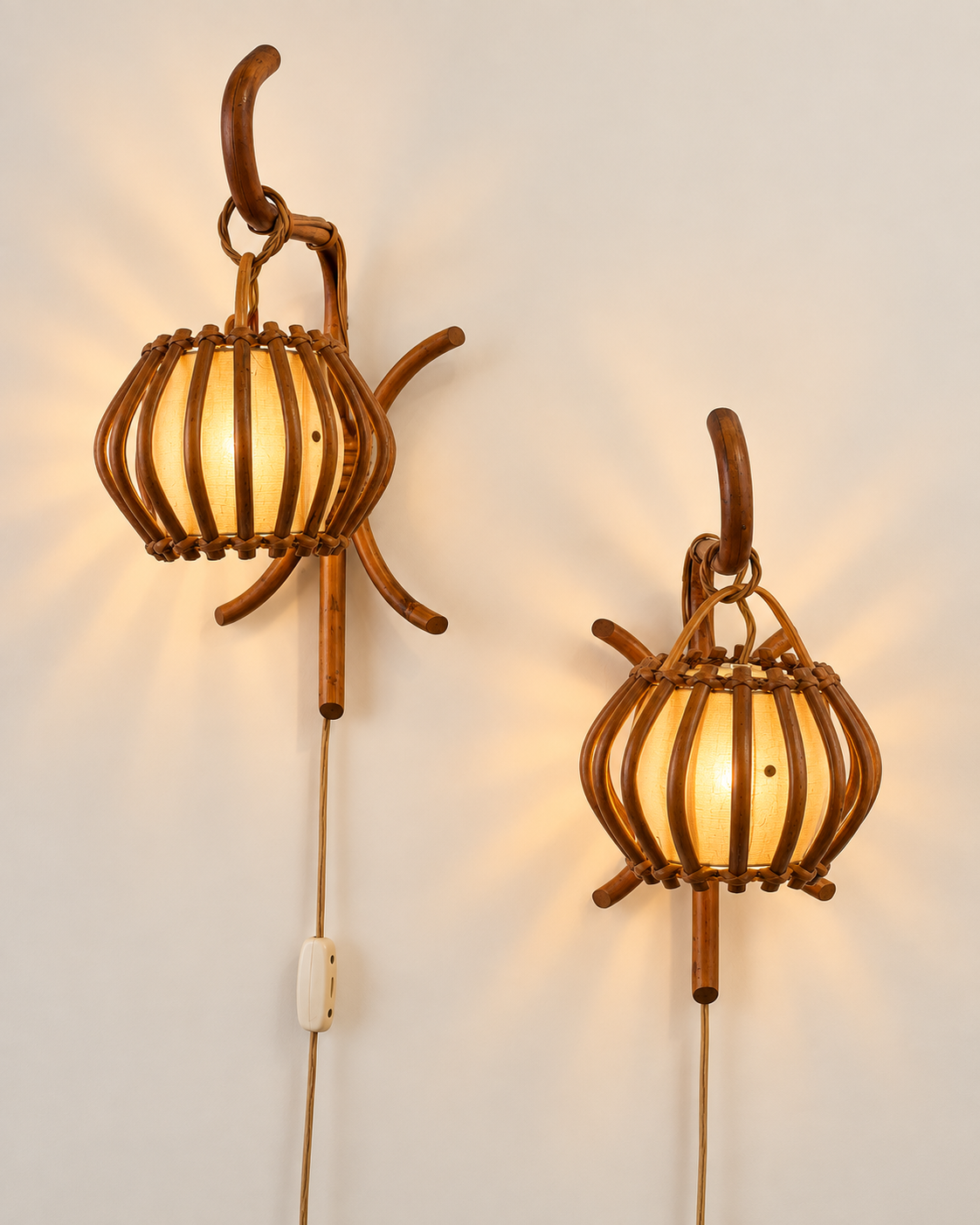 Pair of 1960’s French Bamboo Wall Lights by Louis Sognot