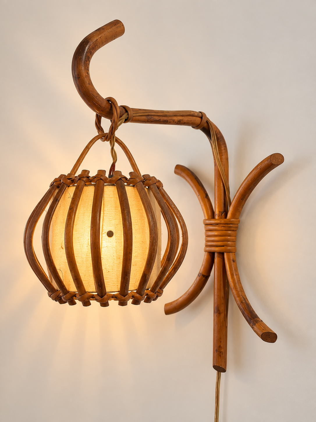 Pair of 1960’s French Bamboo Wall Lights by Louis Sognot