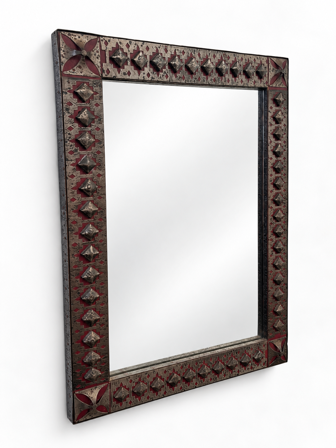 Antique French Metal and Leather Mirror