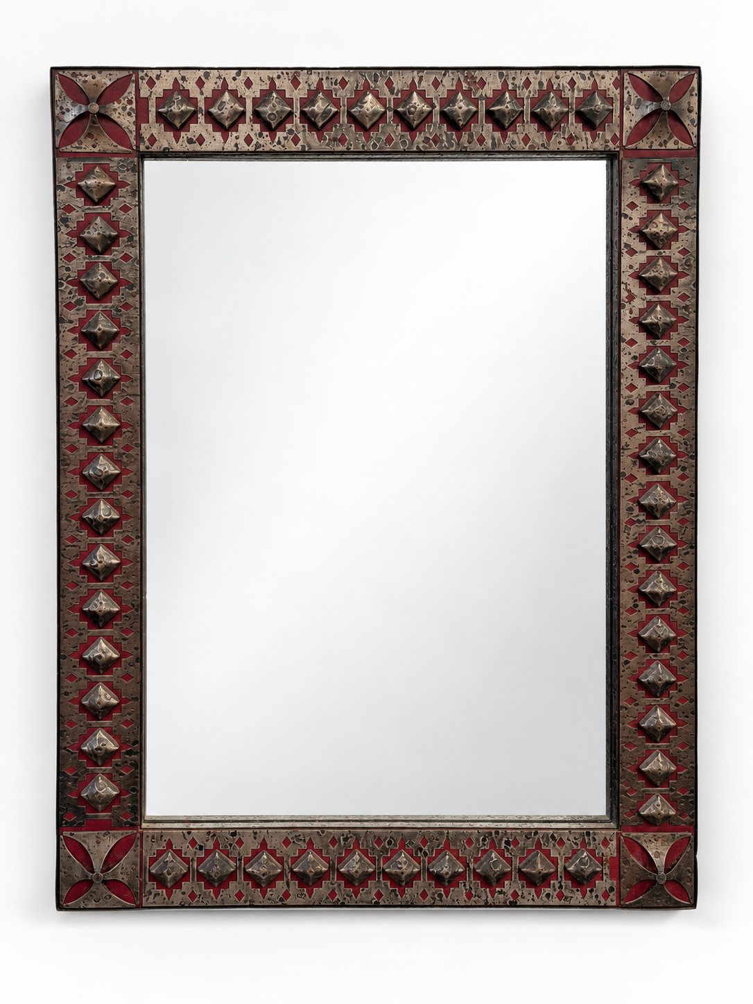 Antique French Metal and Leather Mirror