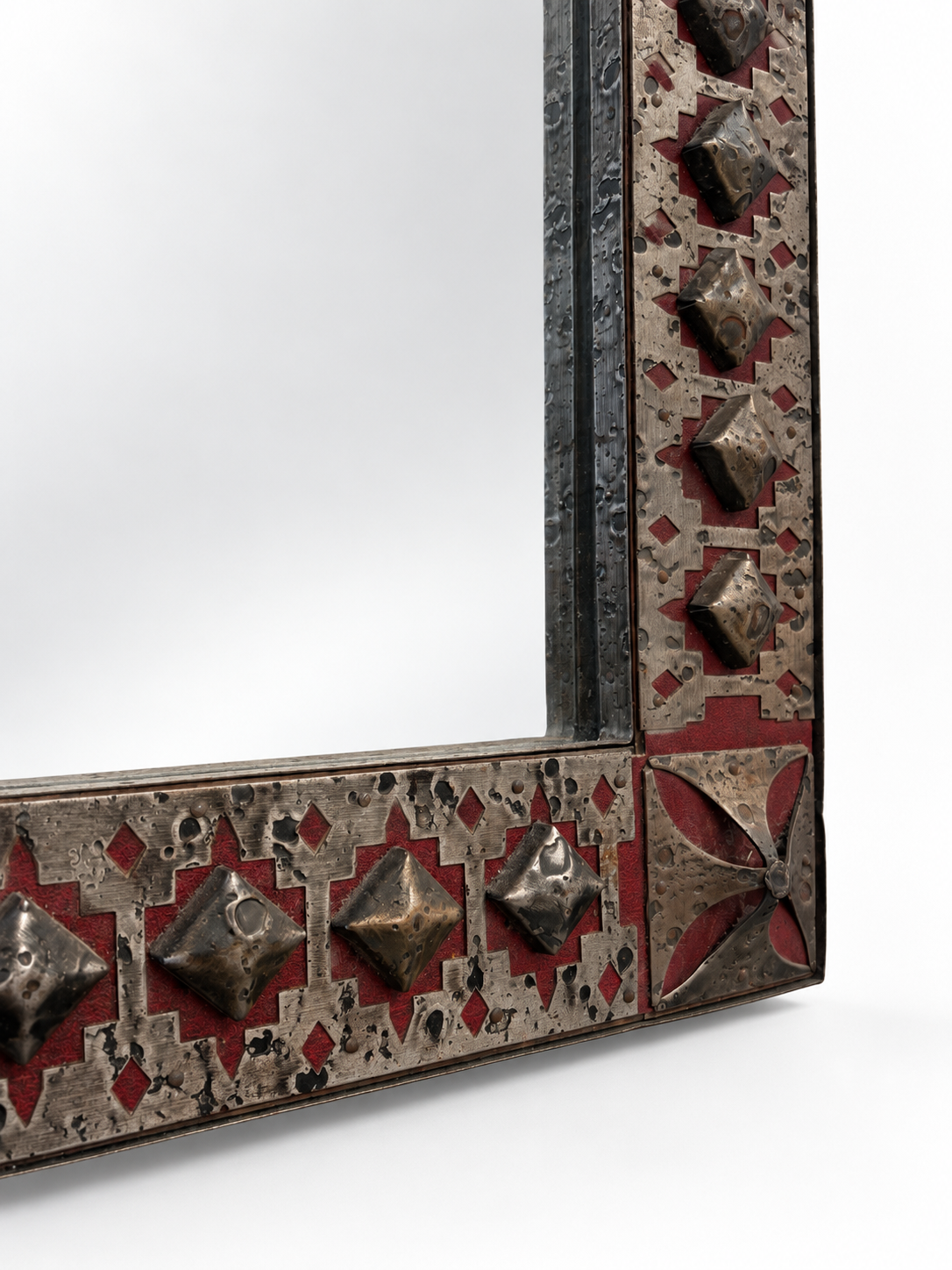 Antique French Metal and Leather Mirror