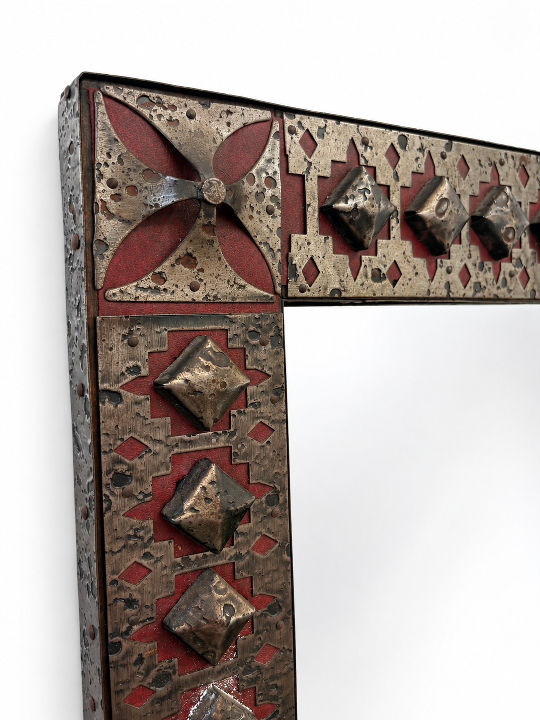 Antique French Metal and Leather Mirror