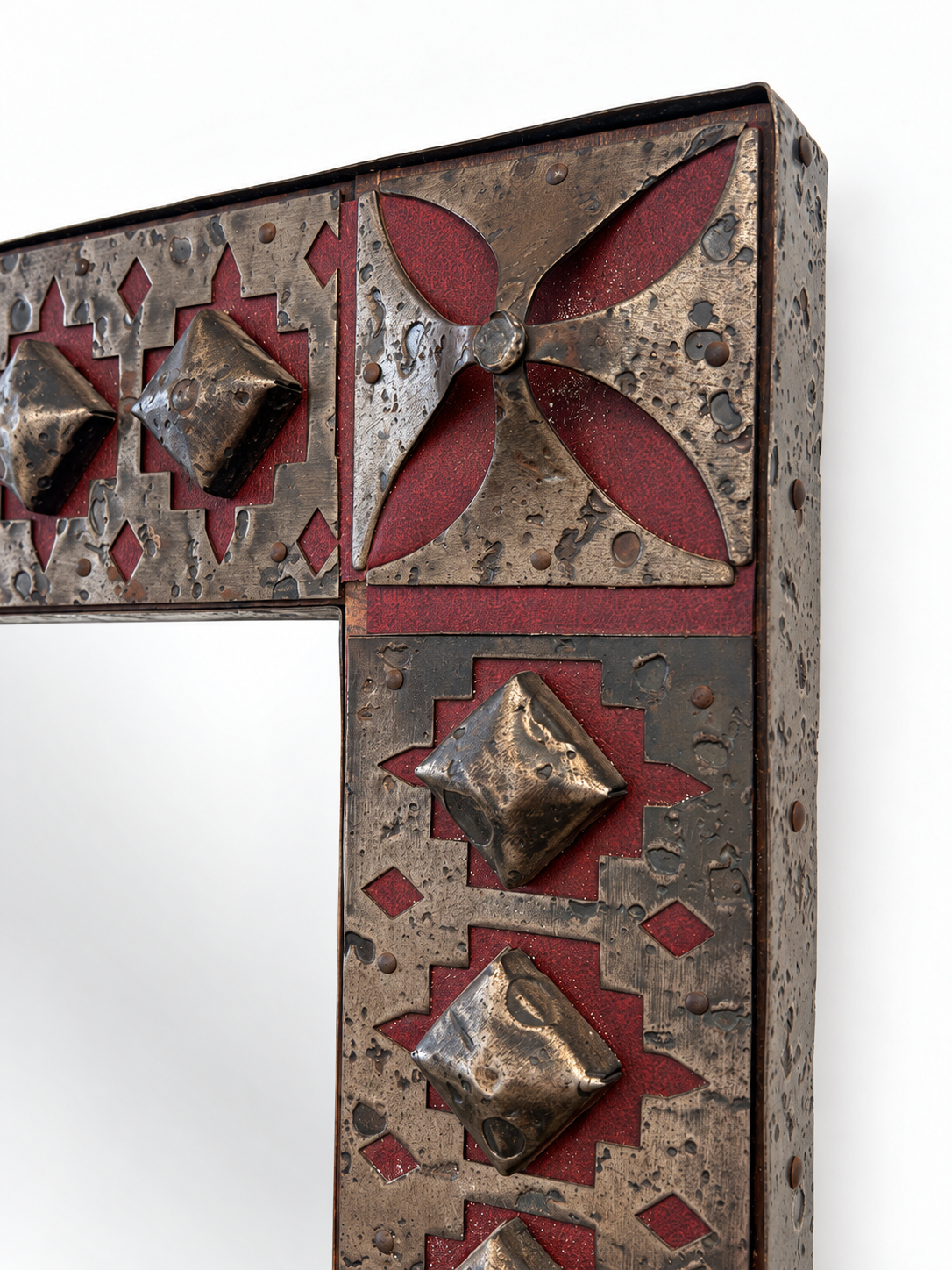 Antique French Metal and Leather Mirror