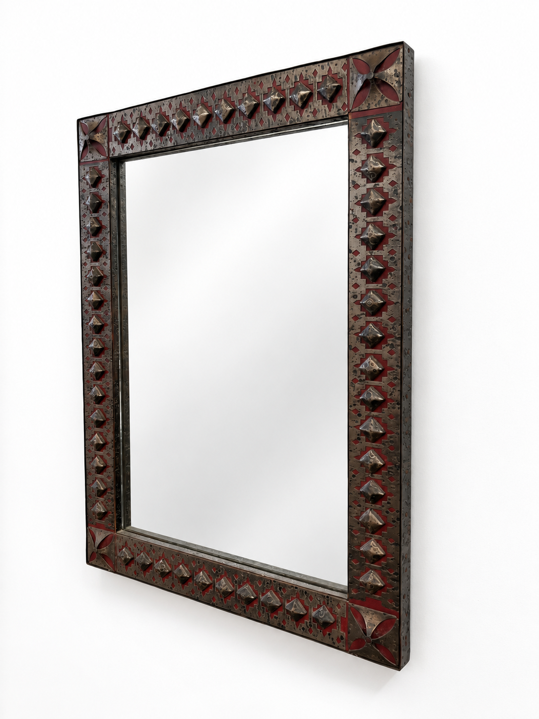 Antique French Metal and Leather Mirror