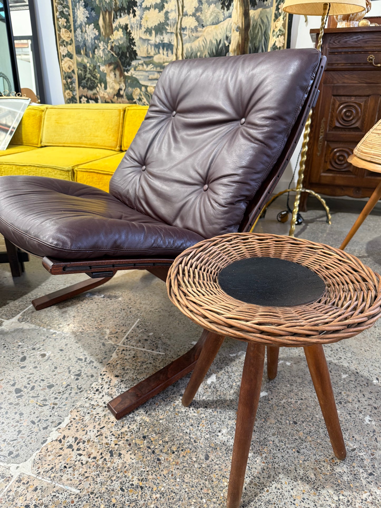 Vintage Wicker Stool by Jan Kalous