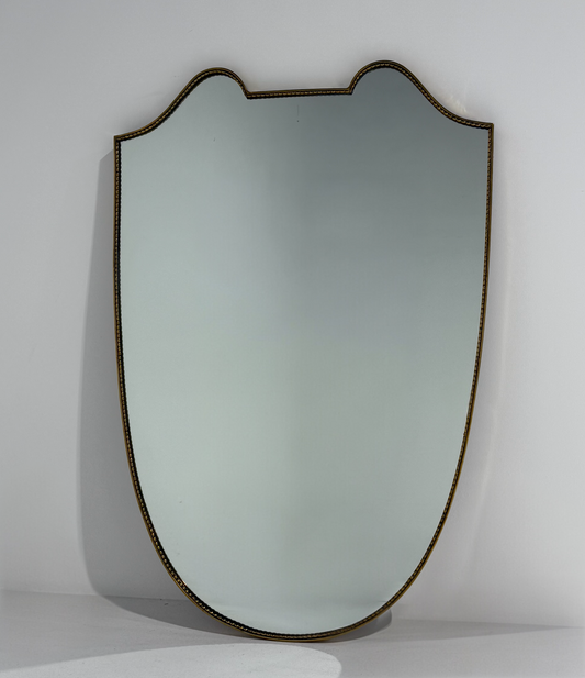 Large Vintage Italian Brass Shield Mirror.