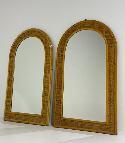 Vintage Italian Rattan & Bamboo Mirror - Two Available
