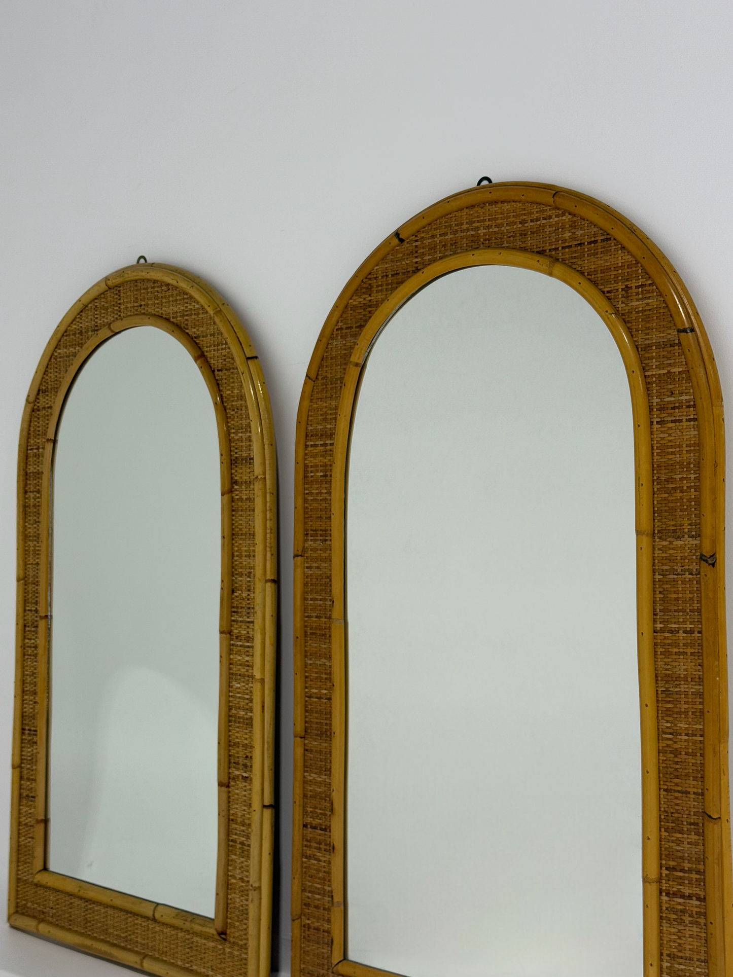 Vintage Italian Rattan & Bamboo Mirror - Two Available