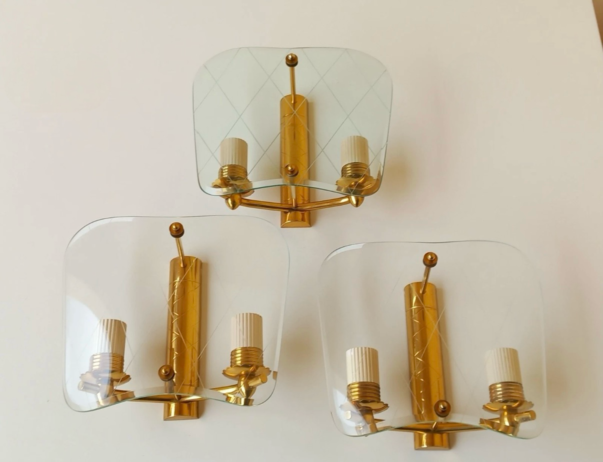 1950’s Italian Etched Glass Wall Lights - 3 Available