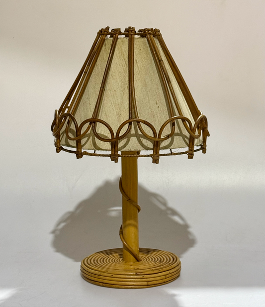Large French Bamboo Table Lamp by Louis Sognot