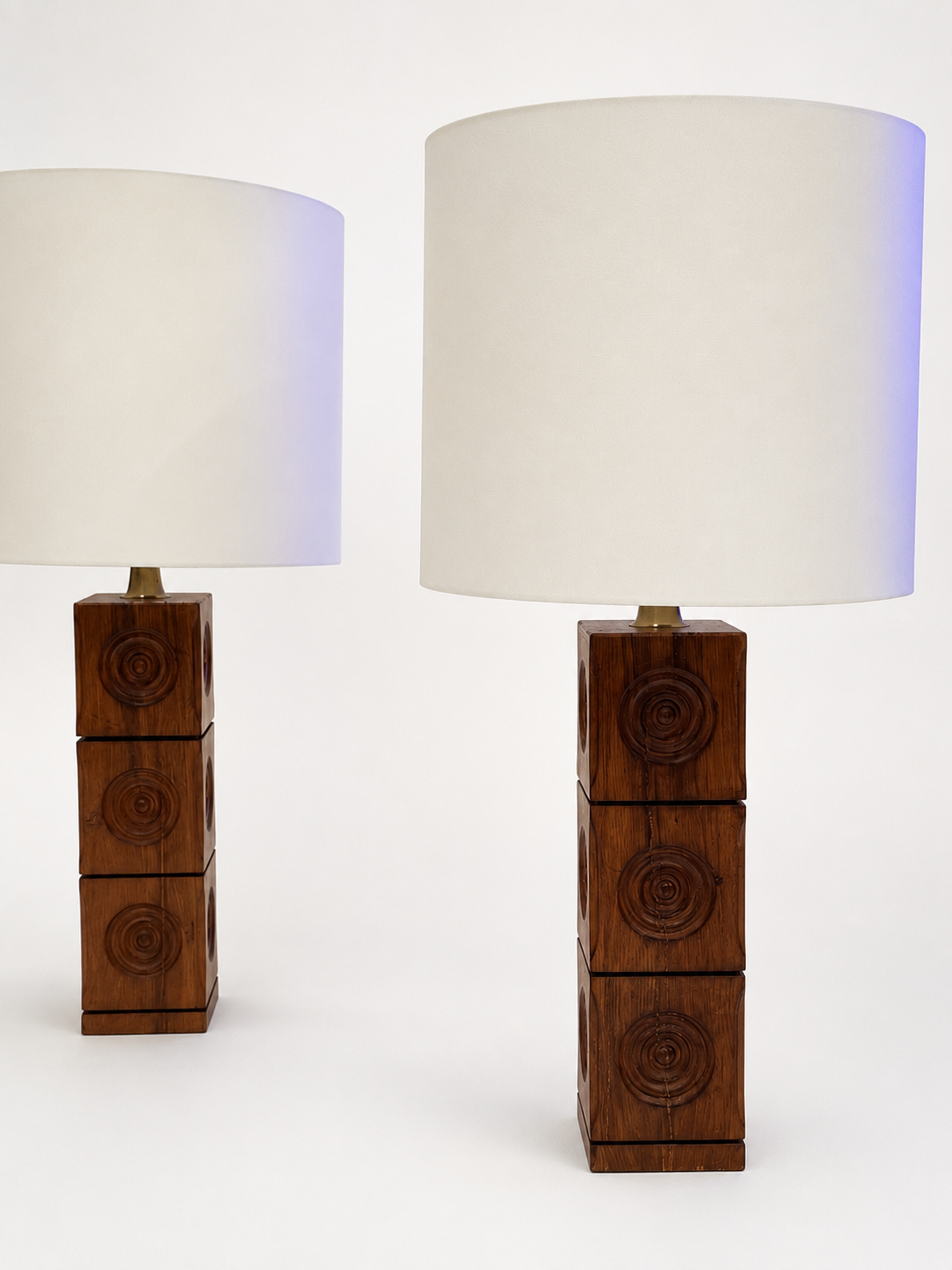 Vintage Carved Timber Table Lamps - Two Available