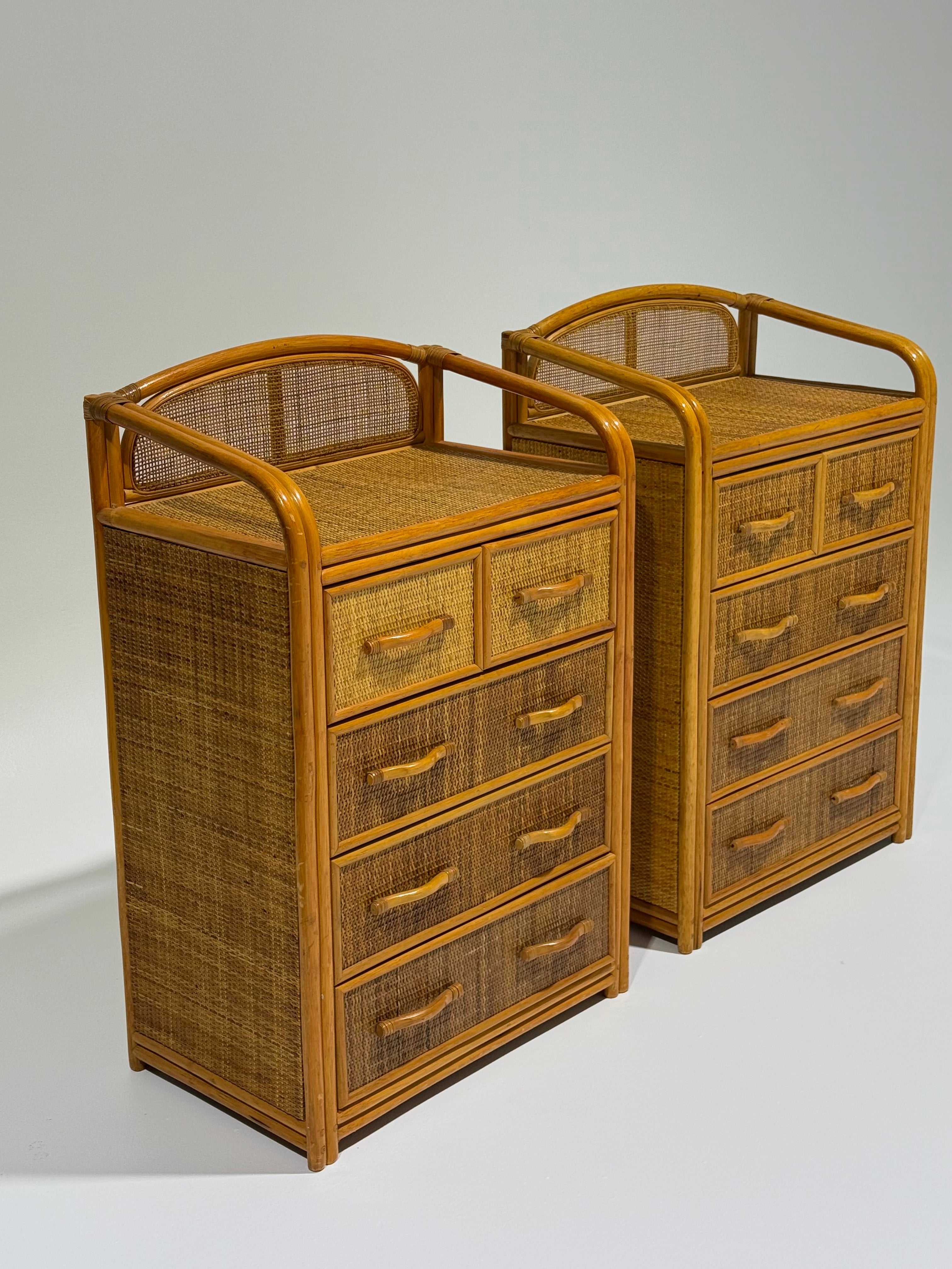Vintage Bamboo Chest of Drawers - TWO Available