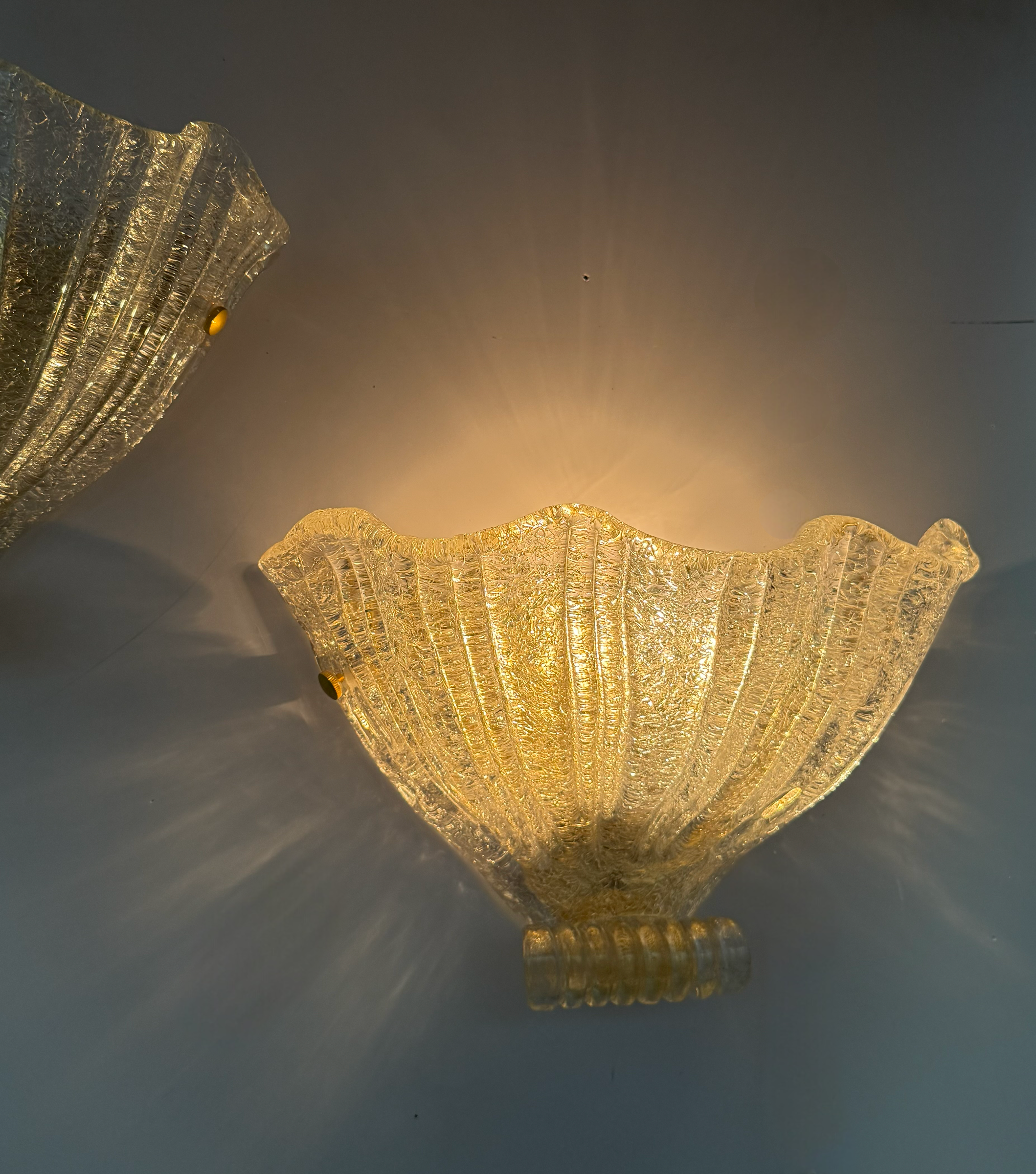 Pair of Murano Glass Shell Wall Lights