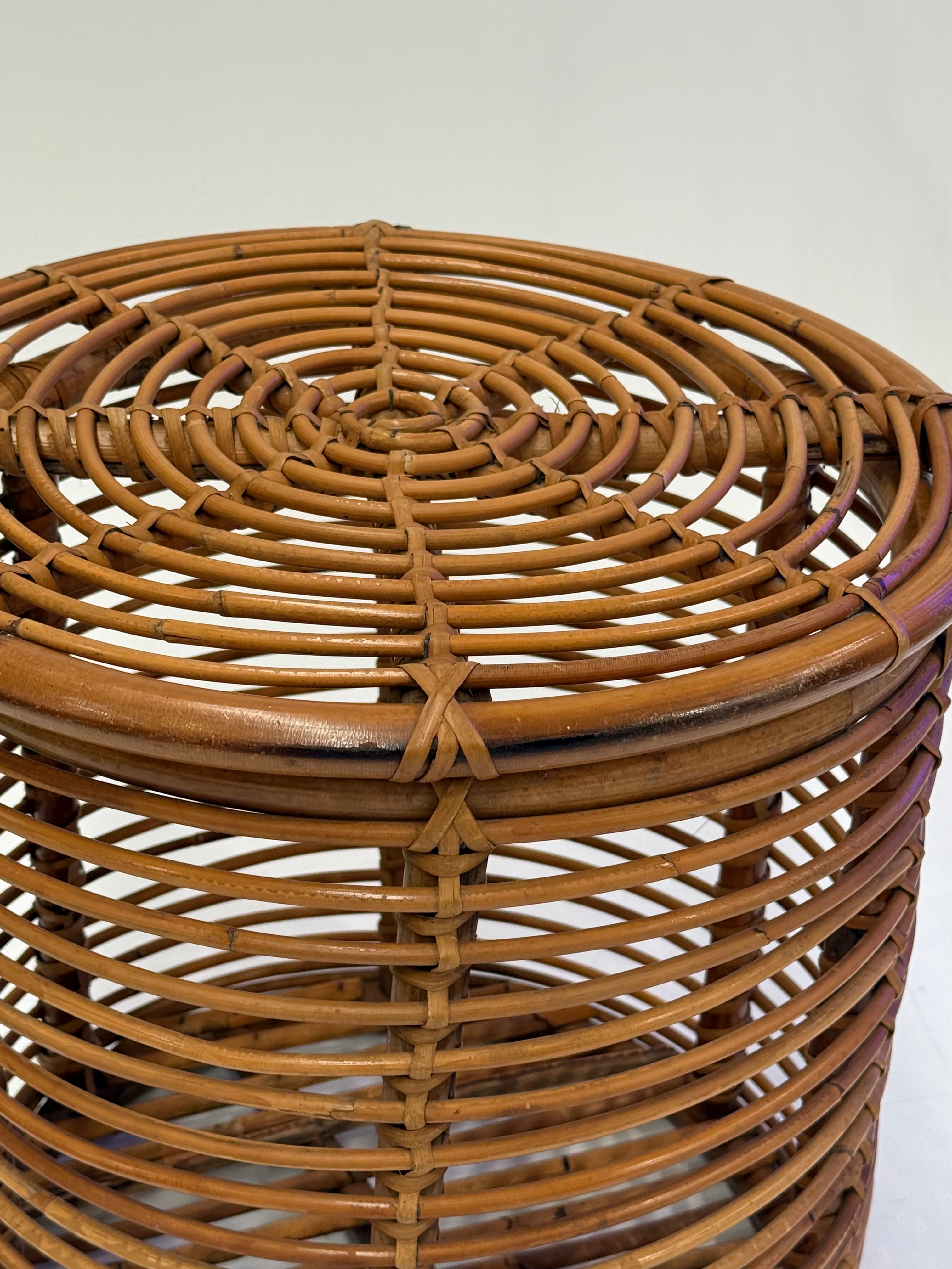 Vintage Italian Bamboo Stool by Tito Agnoli (