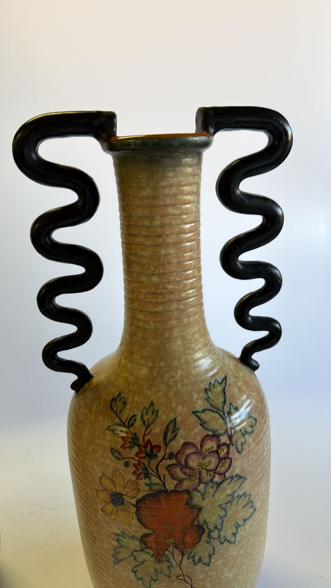 1940s Italian Hand-Painted Ceramic Floral Vase