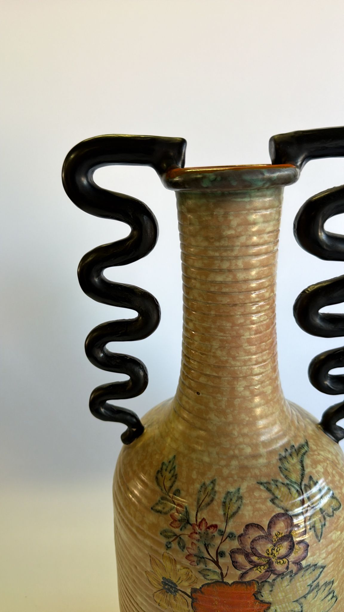 1940s Italian Hand-Painted Ceramic Floral Vase