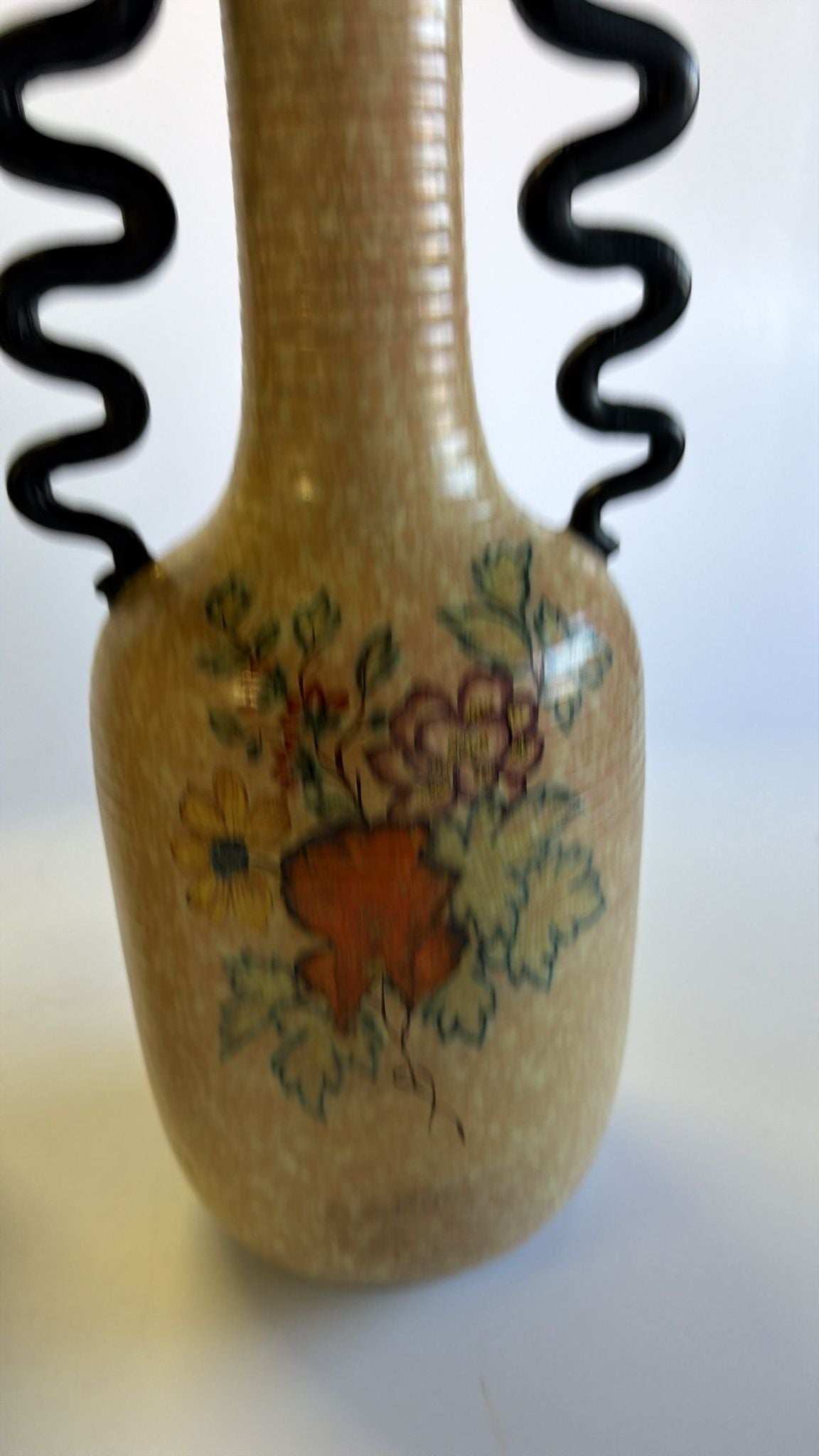 1940s Italian Hand-Painted Ceramic Floral Vase